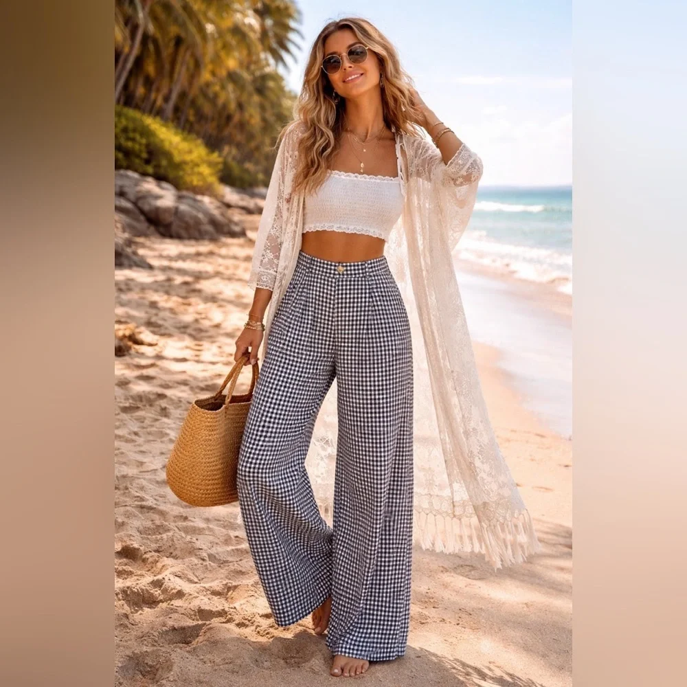 Free People Freehold Gingham Pants Trouser bohemian , sun relax boho in size S - Picture 4 of 16